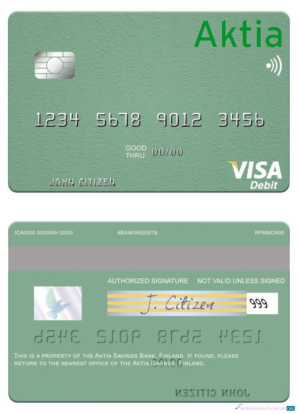 Download Finland Aktia Savings Bank visa debit card Photoshop template